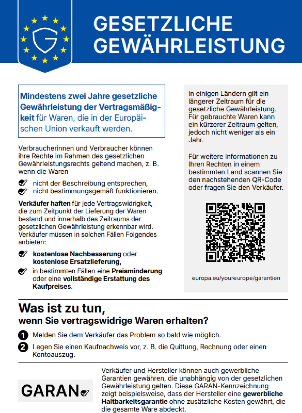 Information zur gesetzlichen Gew�hrleistung